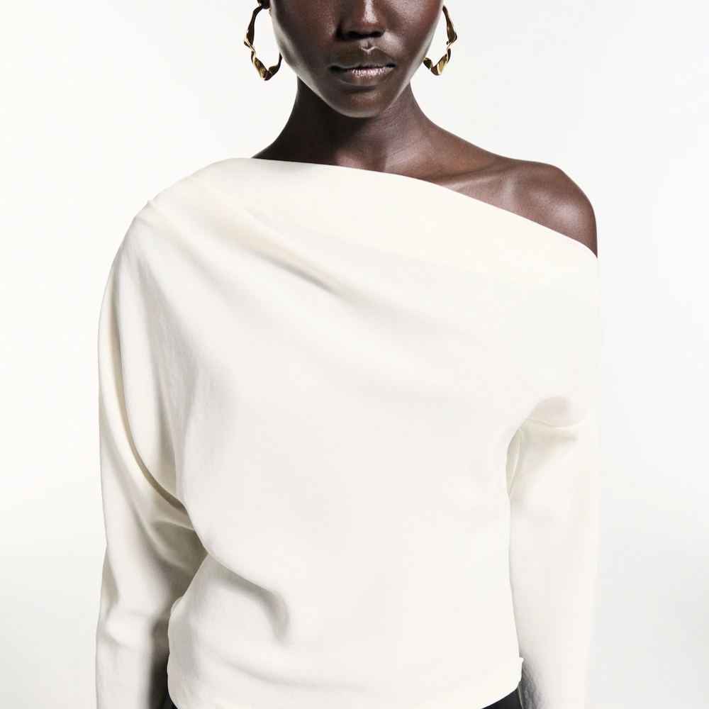 Mango Cream Off-the-Shoulder Sweater with Modern Silhouette
